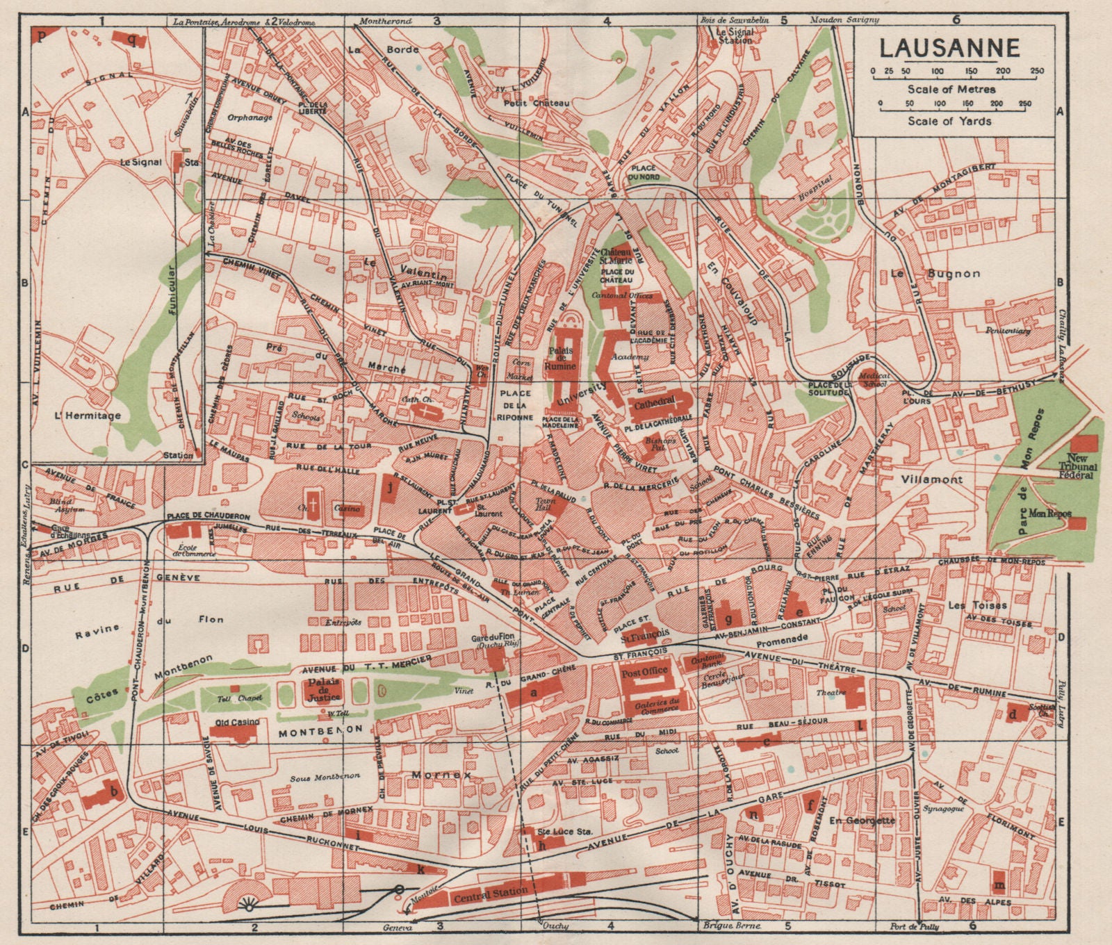 LAUSANNE. Vintage town city map plan. Switzerland 1930 old vintage chart